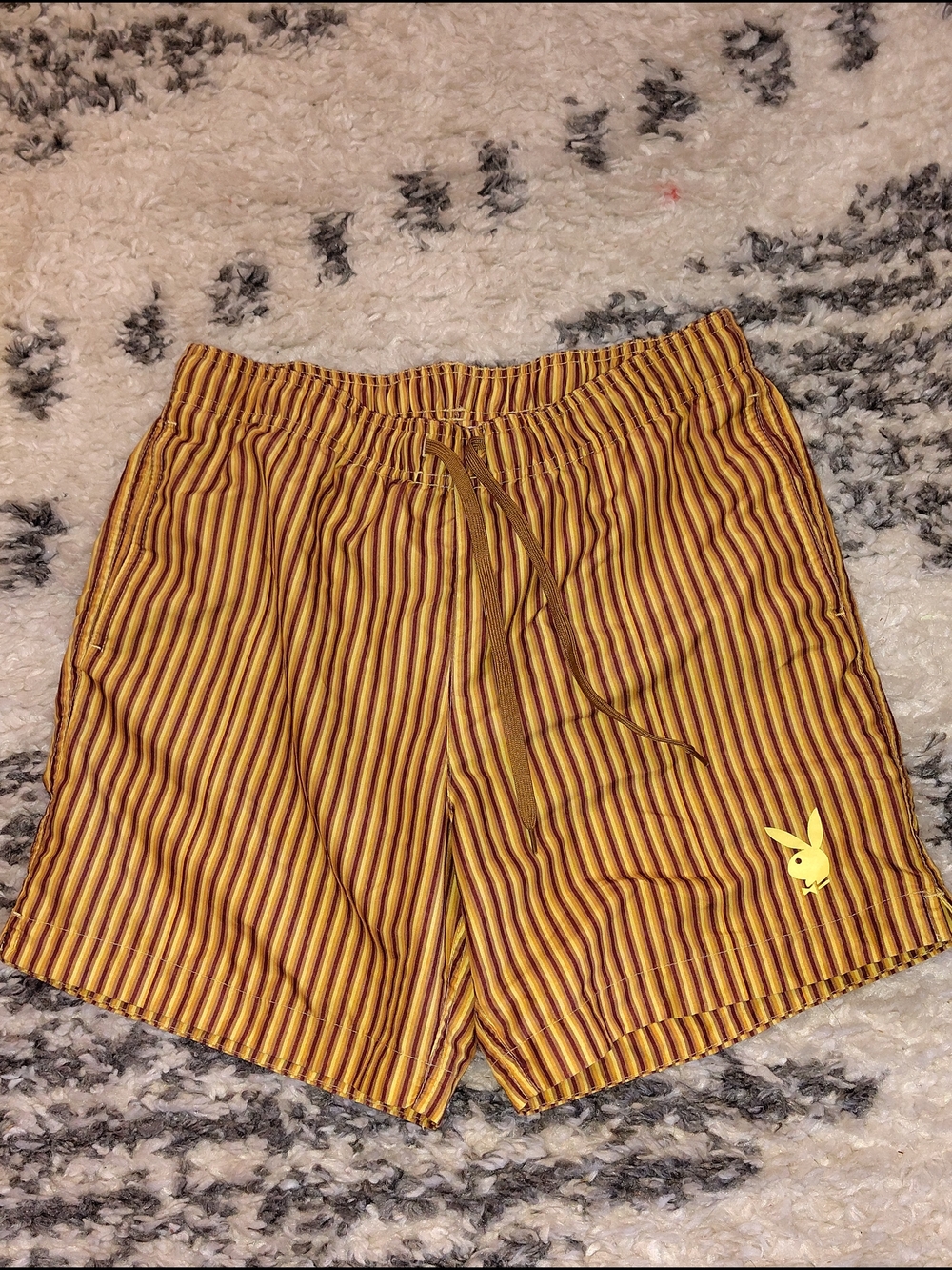 PLAYBOY Yellow and Brown Striped Athletic Shorts